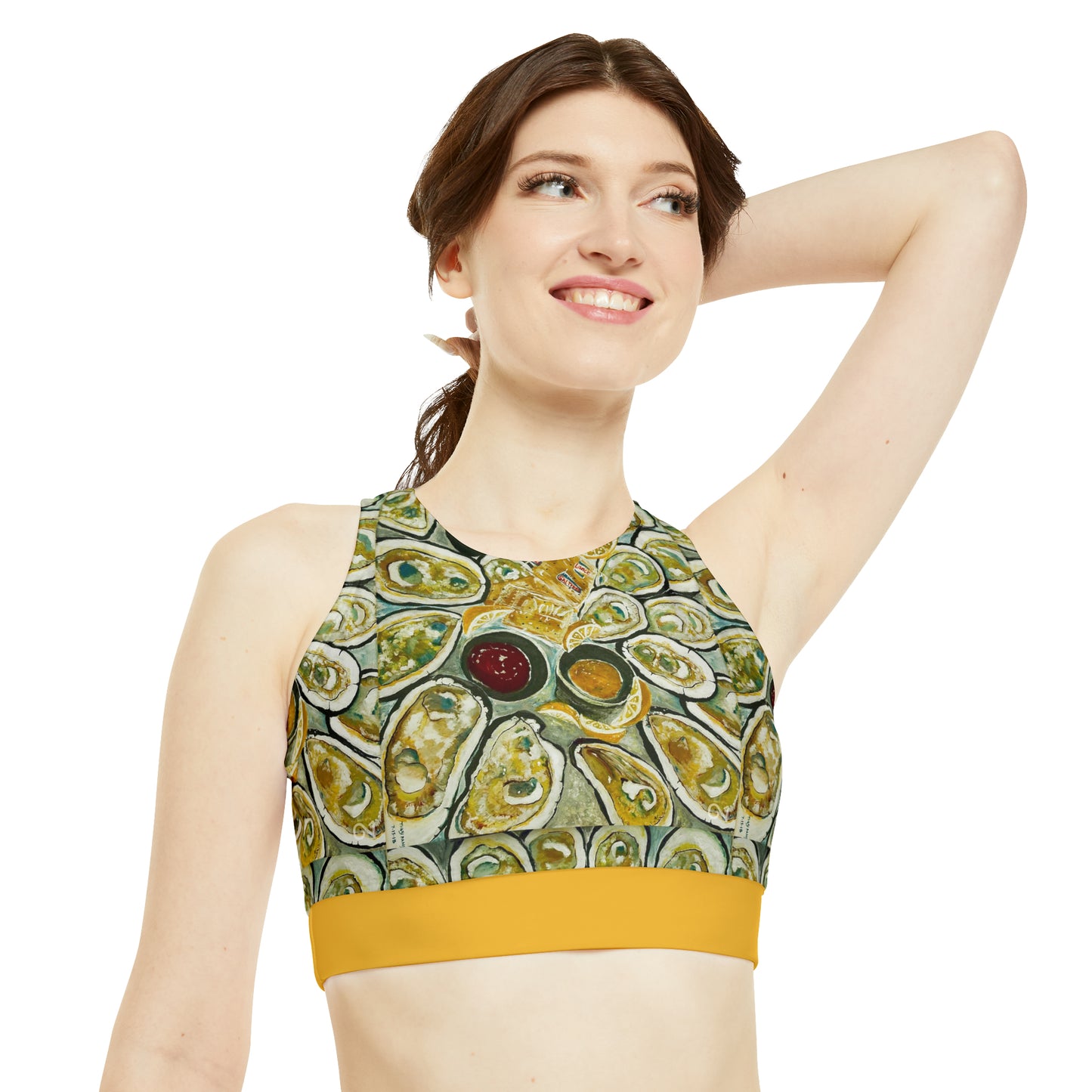 Oysters on the half shell - High Neck Crop Bikini Top (AOP)