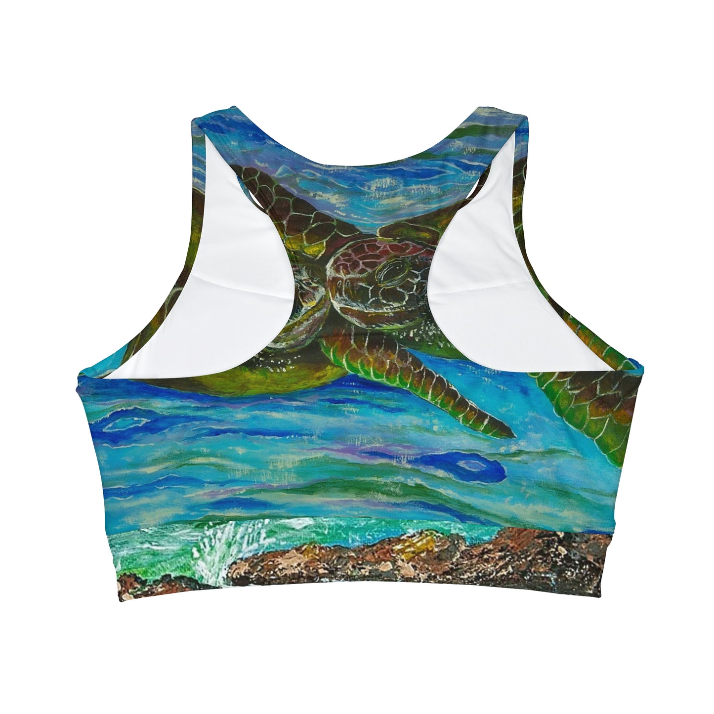 Turtles in a Tropical Ocean High Neck Crop Bikini Top (AOP)