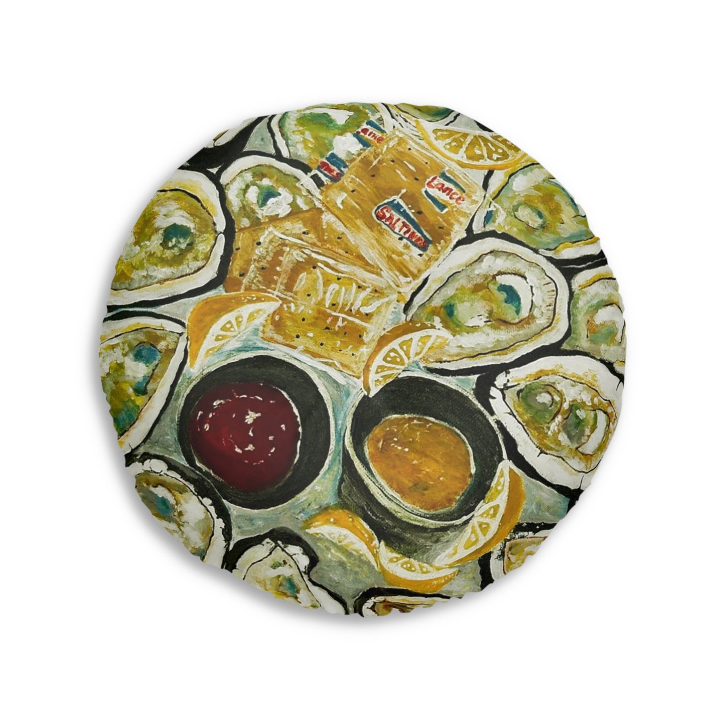 Oysters on the Half Shell - Tufted Floor Pillow, Round