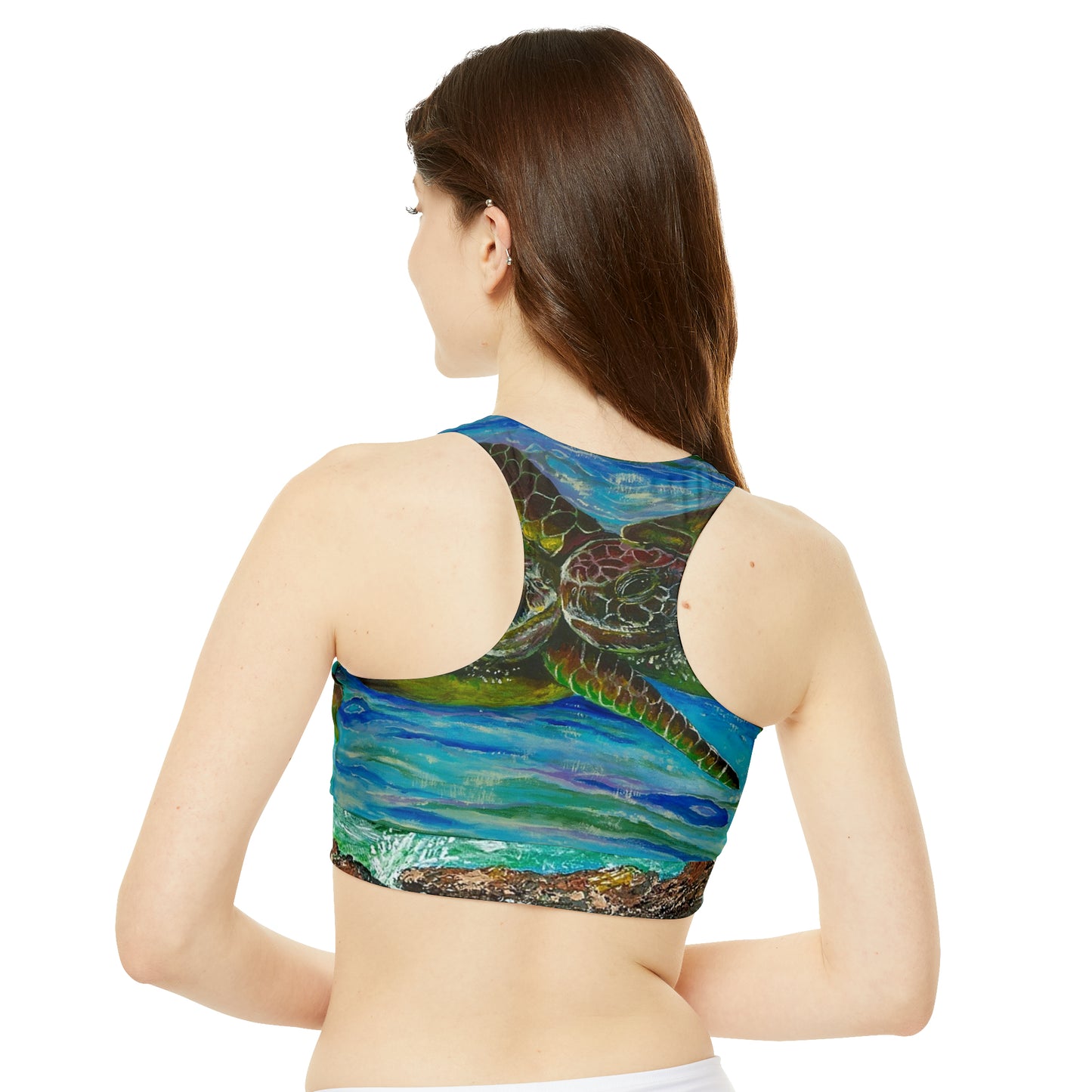 Turtles in a Tropical Ocean High Neck Crop Bikini Top (AOP)