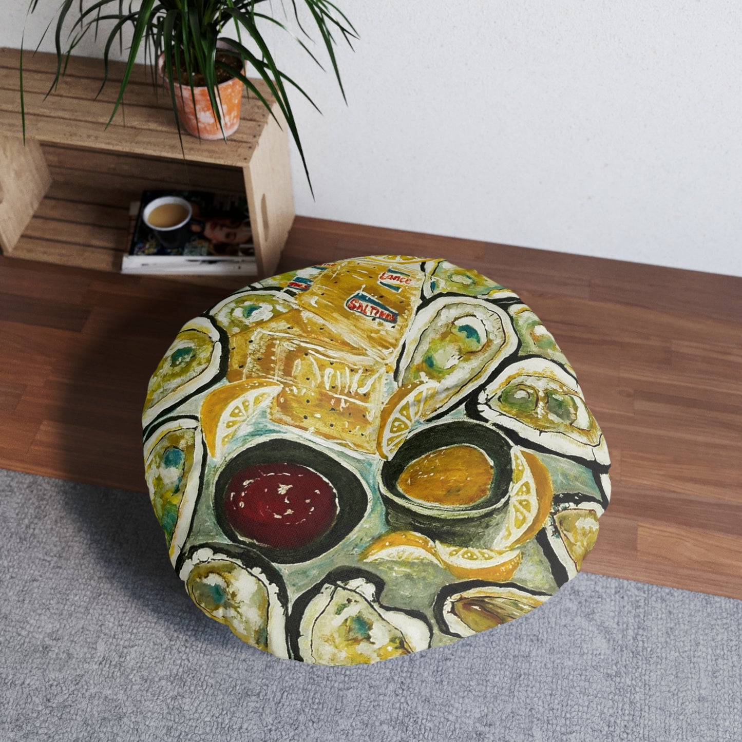 Oysters on the Half Shell - Tufted Floor Pillow, Round