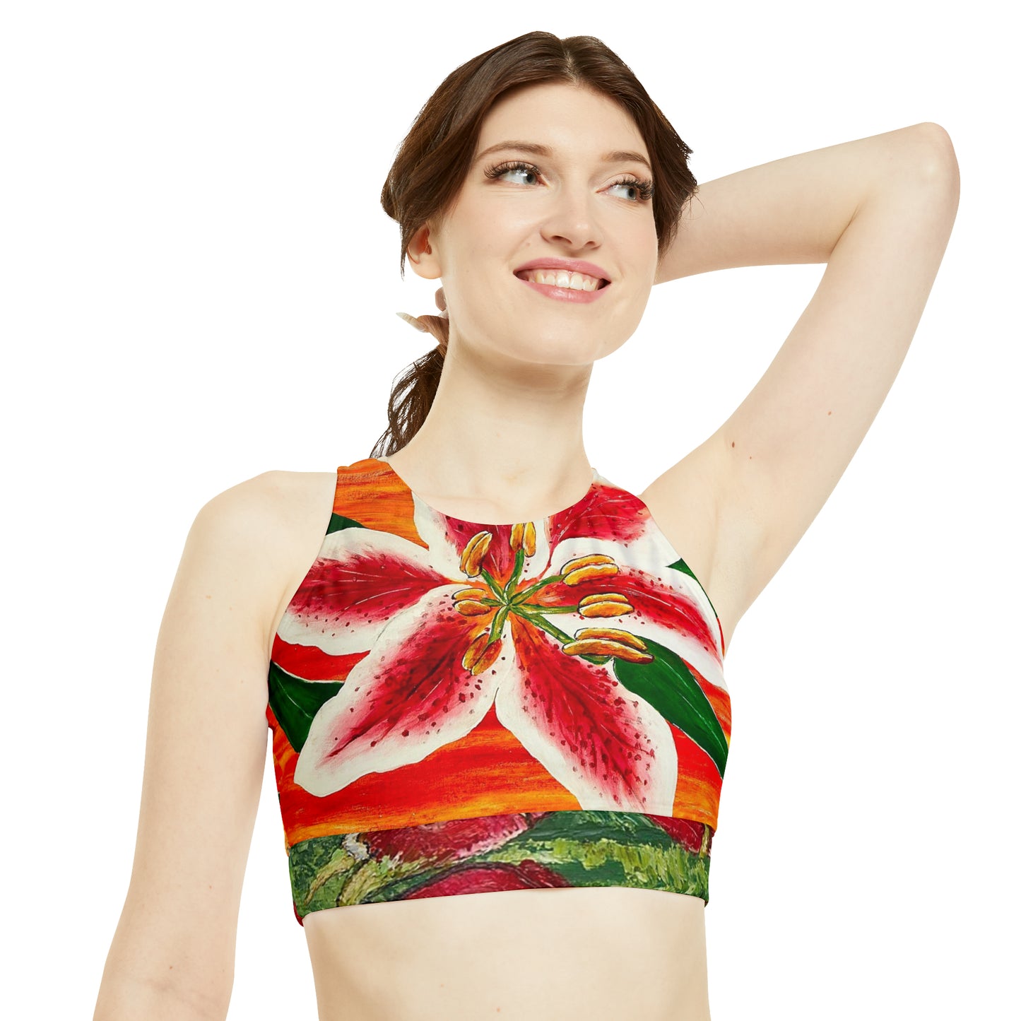 Tropicals! High Neck Crop Bikini Top (AOP)