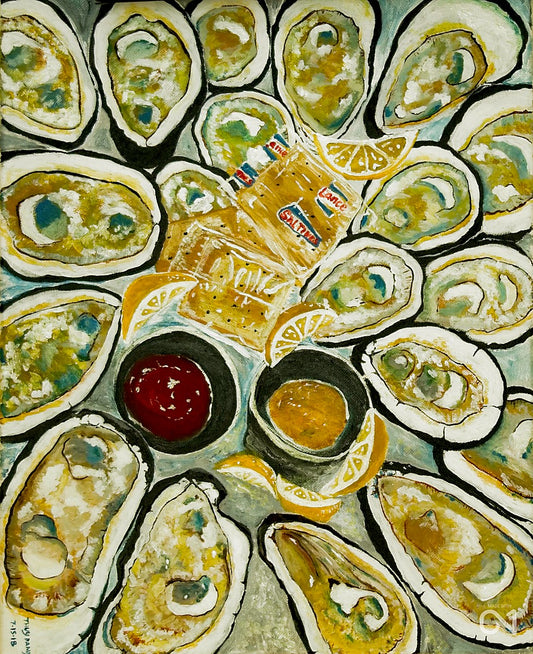 Cajun Asian Viet Painting of oysters on the half shell
